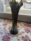 Vintage Fenton Art Deco Era  Diamond & Rib Green Carnival Glass Swung Vase GUC
