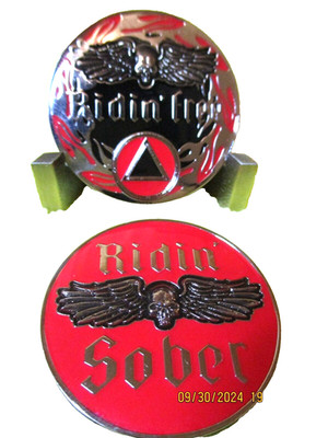 AA Biker Coin RIDIN SOBER Medallion  NEW Tri-plate  12 Step