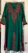 Green Embellished Kurta Tunic Dress, Long Sleeve Pullover, Size Large 