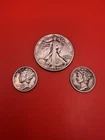 Silver Coin Mini Lot 1 Walking Liberty & 2 Mercury Dimes US 90% Junk Silver $0.7