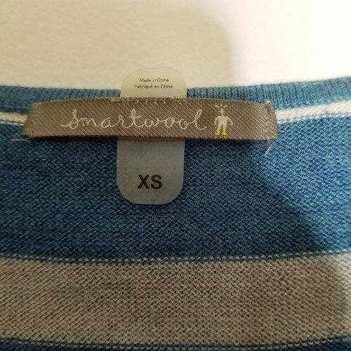 Smartwool Sweater Womens XS Blue Gray Stripe Merino Wool Blend V-Neck Pullover - Picture 6 of 9
