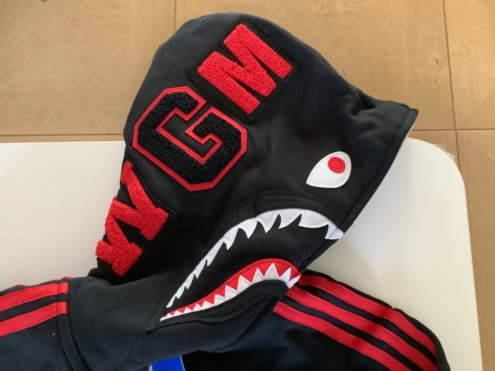 A BATHING APE (BAPE) Autentica felpa con cappuccio full zip a bathing ape bape x adidas shark US S JP M nera nuova