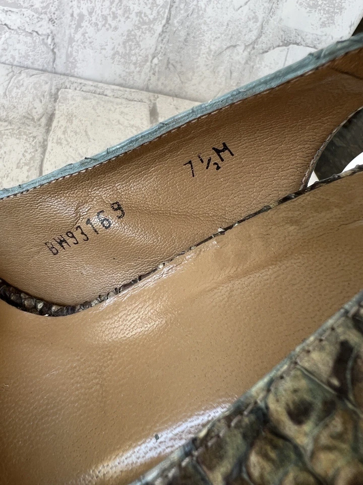 Stuart Weitzman Shoes Heels Womens Snakeskin Slingback Pumps Peep Toe Size 7.5 M - Image 3 of 4