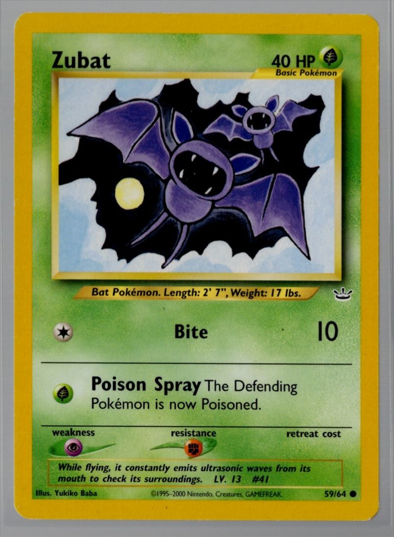 Pokemon Card Zubat 59/64 Regular Neo Revelation NM