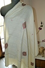 WHITE 100 WOOL HIMALYAN KULLU PURE CASHMERE PASHMINA SHAWL WITH KASHMIRI EMBR