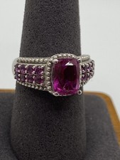 Sterling Silver Lab Created Pink Sapphire Ring   Size 8