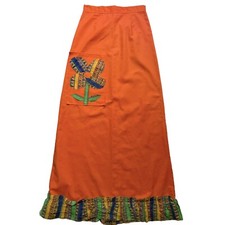 Festival VTG 60s Handmade Flower Power Hippie Boho Orange Maxi Skirt Women  s