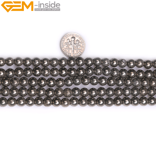 15" Natural Gray Pyrite Round Beads - Big Hole Loose Stone Jewellery Craft - Picture 4 of 34