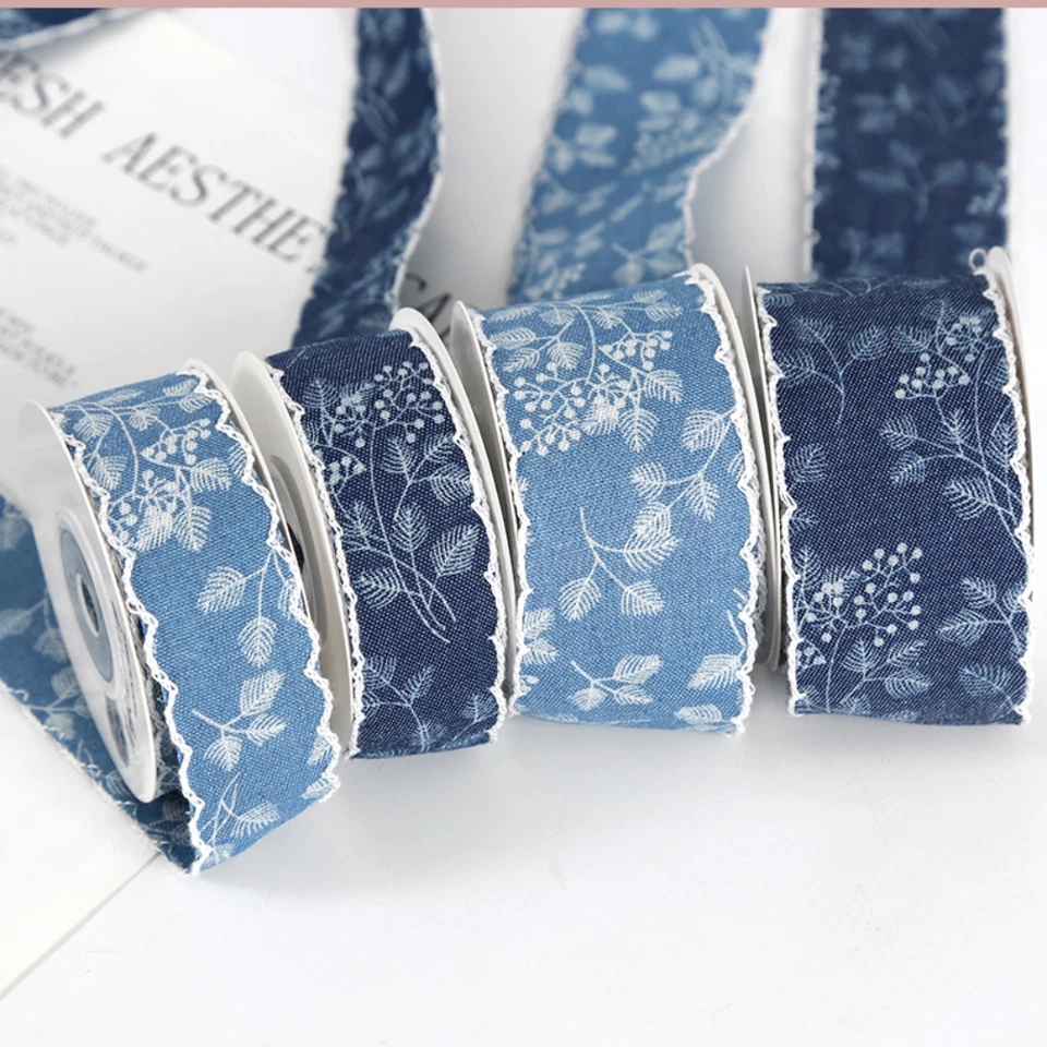Denim Floral Edging Ribbon Trimming Trims Sewing Printed Tape DIY Bias Retro - Image 3 of 4