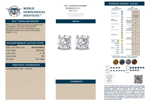 BRAND NEW 18ct White Gold 0.62ct Diamond Stud Earrings – WGI Certified - Picture 3 of 6