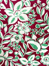 Vintage Feed Sack Fabric from Empire Mills Tropical Green Flowers on Burgundy