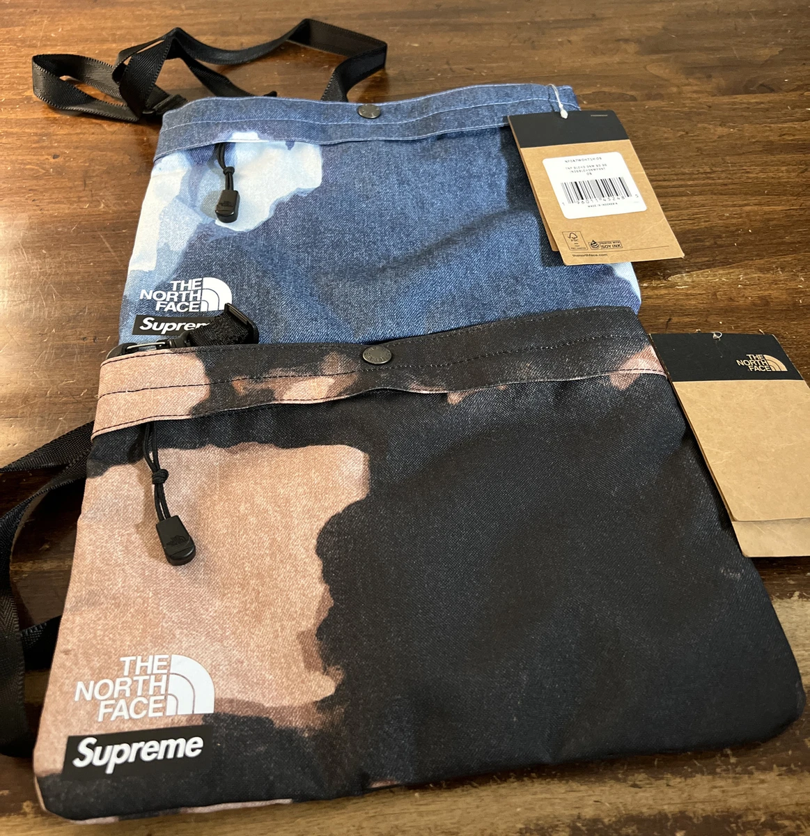 SUPREME/ THE NORTH FACE TNF BLEACHED DENIM PRINT SHOULDER BAG BLACK & INDIGO