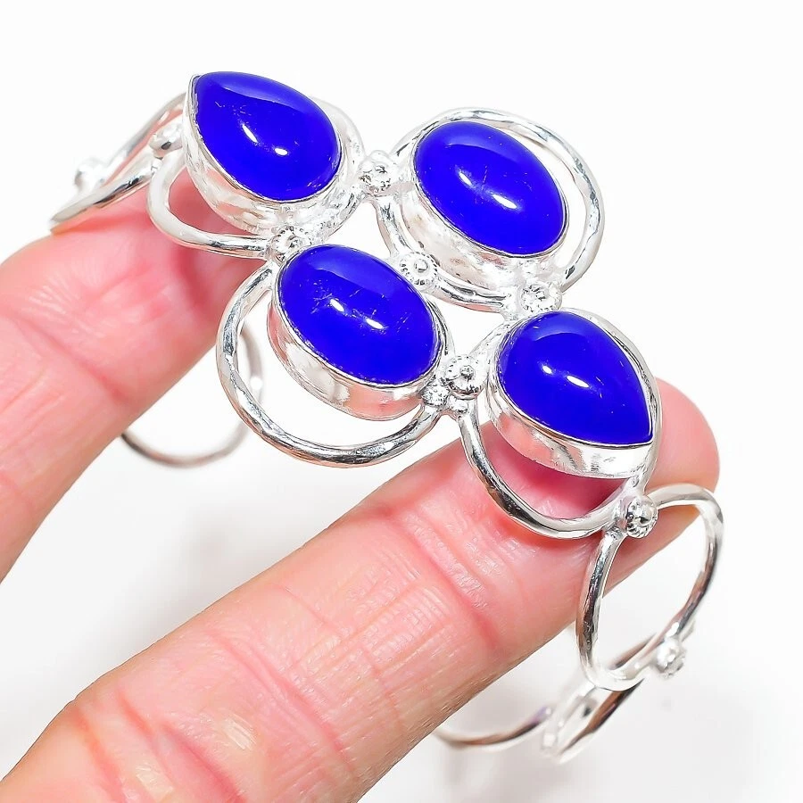 VALENTINO Bracciale in argento sterling 925 fatto a mano con pietre preziose onice blu regolabile