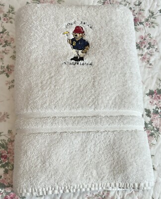 HTF Ralph Lauren Bath Towel White Cream Embroidered Polo Bear