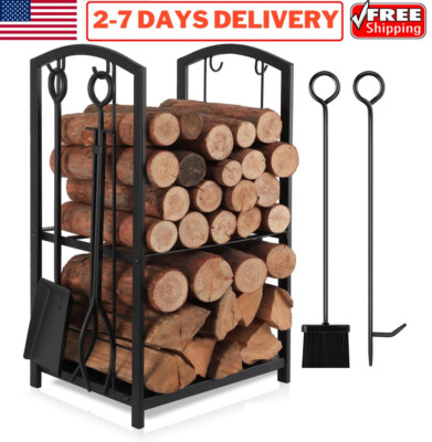 Fireplace Tool Set Log Rack Iron Firewood Holder Lumber Storage Fire Accessories