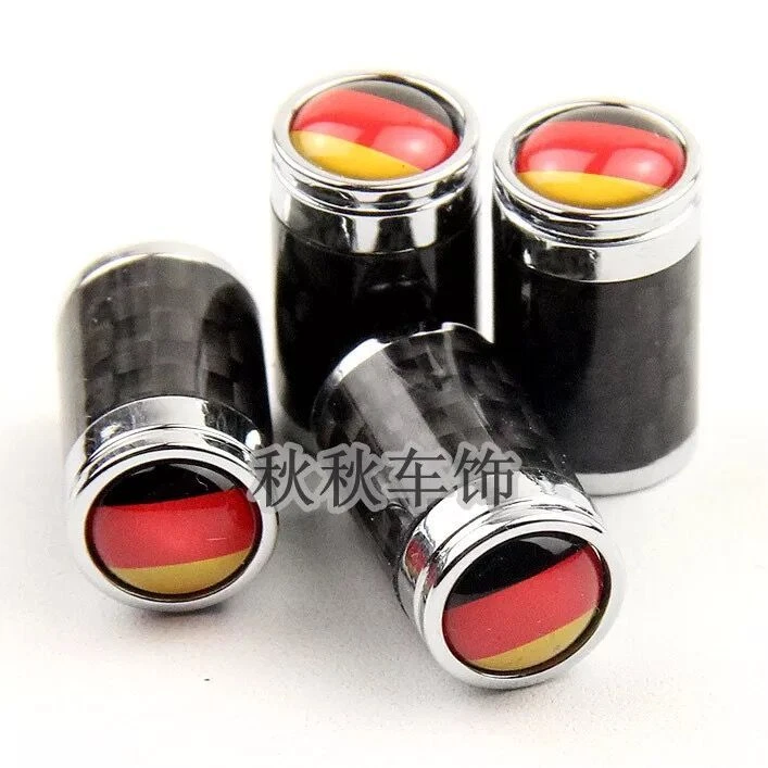 4 PIEZAS Tapas de vástago de válvula de neumático de aire de metal cromado de fibra de carbono Alemania DE para BMW Mini Foto 2 de 4