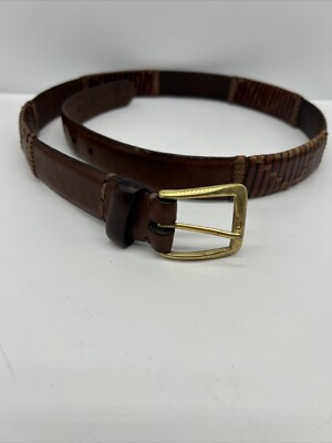 Vintage Bill Adler Brown Belt Sz 36 Distressed Pattern, S-Shaped Brass Buckle BILL ADLER DESIGN Size 36 Brown Embossed Leather Belt – Sui  main image 3