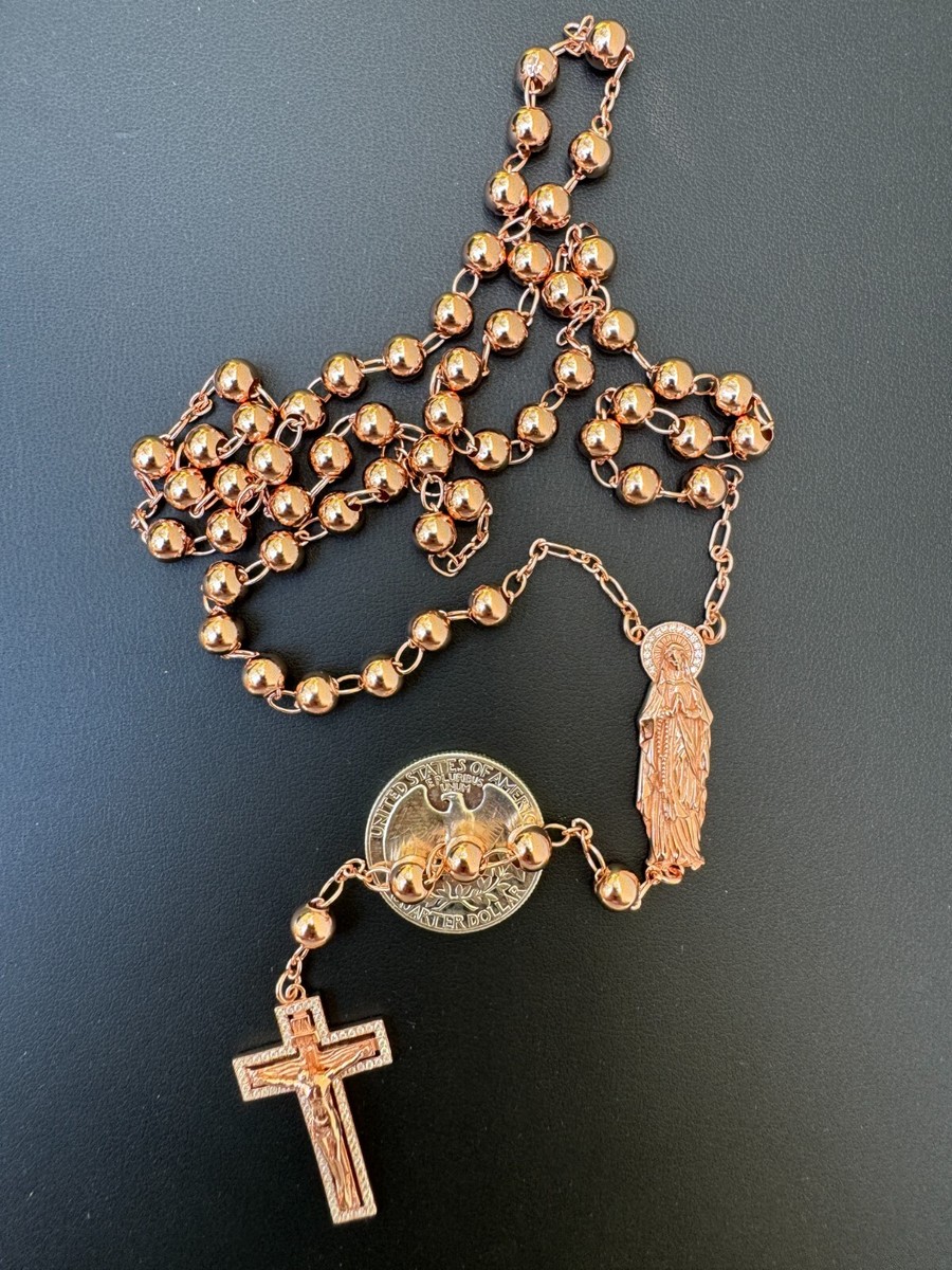 MOISSANITE Rosary Beads Necklace 14k Rose Gold Plated 925 Silver