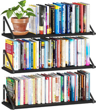 Rustic 24" Floating Shelves Set of 3 with Metal Brackets for Home & Office