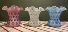 Fenton Blue, White, & Cranberry Opalescent Coin Dot 6”  Vases