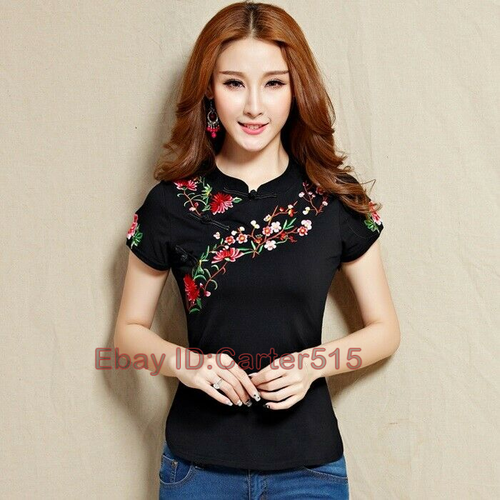 Tops de mujer Camisas Blusa Bordado Manga Camisetas algodón | eBay