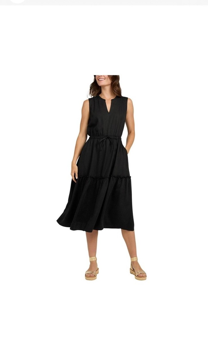 ladies black tiered dress Lands' End Ladies' Midi Size M B5 Yio Moda