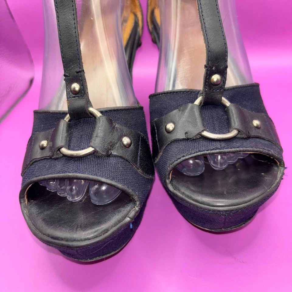 ARIAT ZUECOS SANDALIAS VISTA CUERO LONA AZUL MARINO FLORAL BORDADO Talla 7.5 (0634) Foto 4 de 4