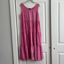 Eileen Fisher 100% Silk Tiered Maxi Dress Pink Sleeveless Sundress Size XS TP