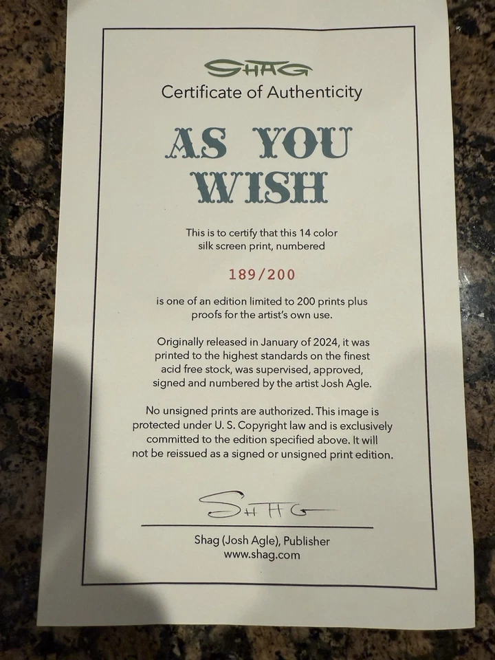 Josh Agle SHAG Art “As You Wish” Signed Print Serigraph 189/200 - Image 2 of 4