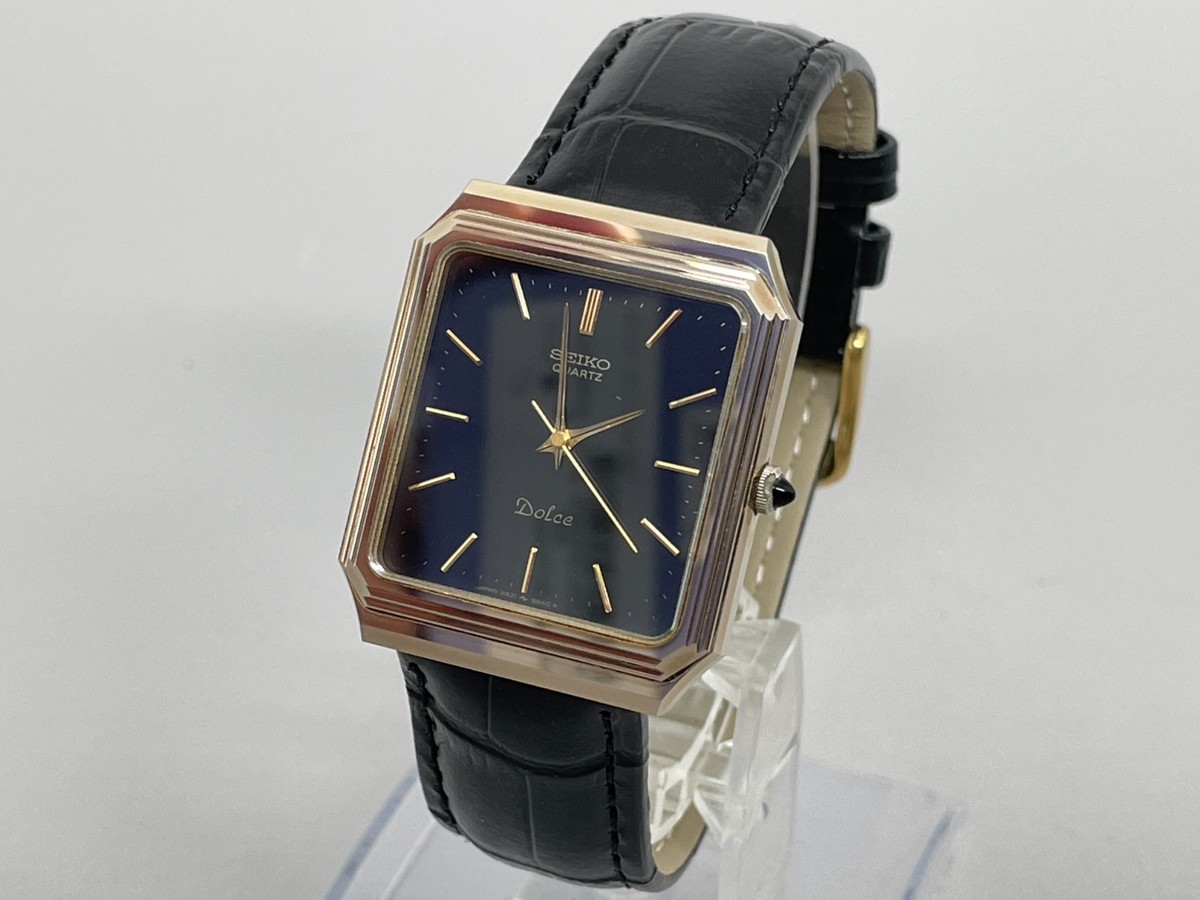 Seiko Dolce 5931-5490 Vtg 1982 [US Stock] Black Gold Tank Qz Mens