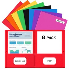 2 Pocket Folders, 8 Pack Paper Folders with Pockets, 8 Colors with Labels