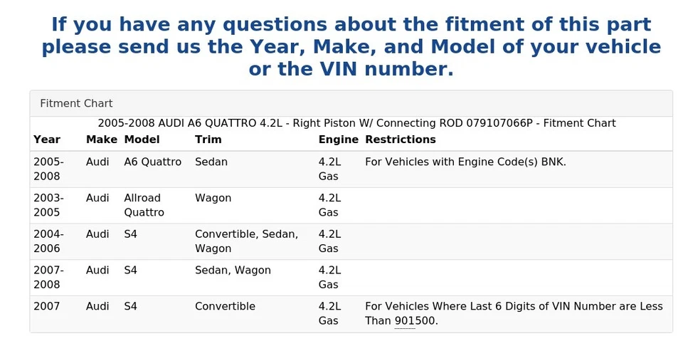 2005-2008 AUDI A6 QUATTRO 4.2L - Right Piston W/ Connecting ROD 079107066P - Image 4 of 4