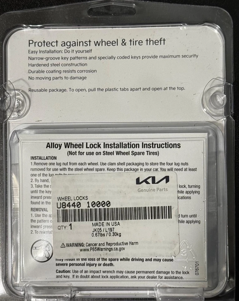 Juego de bloqueo de rueda de piezas originales Kia para proteger contra robo de ruedas y neumáticos Foto 2 de 2