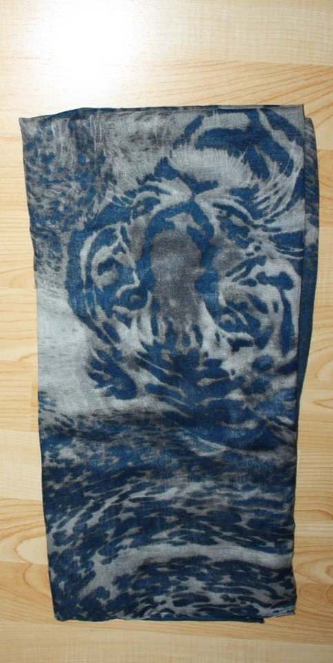 Damas Azul Negro Estampado Tigre 70"L Bufanda Mantón Envoltura Nuevo Muy Bonito Foto 2 de 2