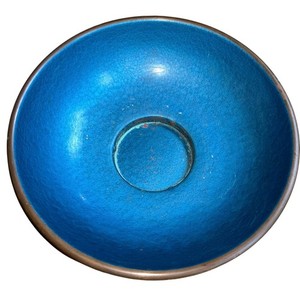 Vintage Copper Blue Floralart Non Tip Flower Bowl