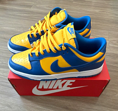 Nike UCLA Dunk Low Men s Colorblock Blue/Yellow Leather Lace-Up Low Top Sneaker