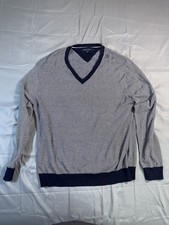 Tommy Hilfiger V-Neck Pullover Sweater Jumper Mens Large Stripe Casual Preppy