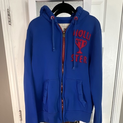 Vintage Y2K Hollister Full Zip Trophy Hoodie Blue Red Chenille Patch Large