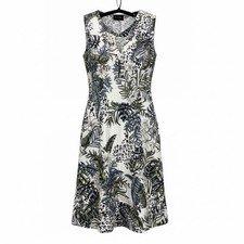 Tahari Womens M White Green Tropical Print Sleeveless Shift Dress Boho Coastal