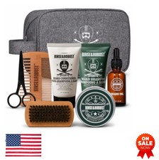Beard Grooming Kit for Men 8 Piece Set Travel Bag Wash Conditioner Balm Oil