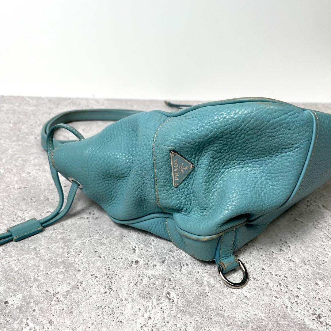 PRADA Archive Y2K 00s Light Blue Leather Shoulder Tote