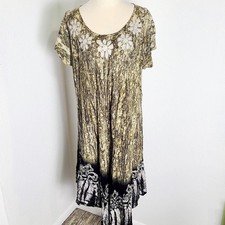 Riviera Sun Green, Black  White Embroidered Kaftan Dress, Size 2X