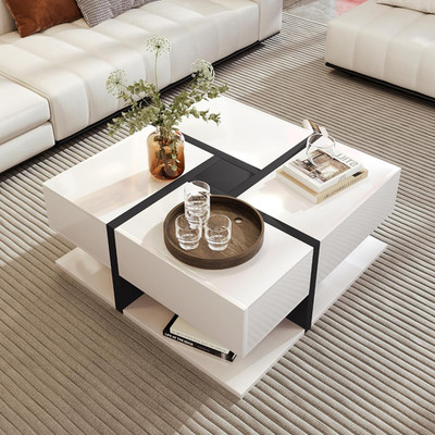 Weißer quadratischer Couchtisch!SALE! Moderner Mitteltisch Aufbewahrung Regal Wohnzimmer