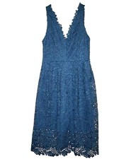 ASTR the Label Teal V-Neck Lace Crochet Tank Midi Dress Party Cocktail Women's M