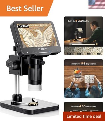 1080P Full HD Coin Microscope - 4.3'' LCD with Adjustable Lights & PC Compatible
