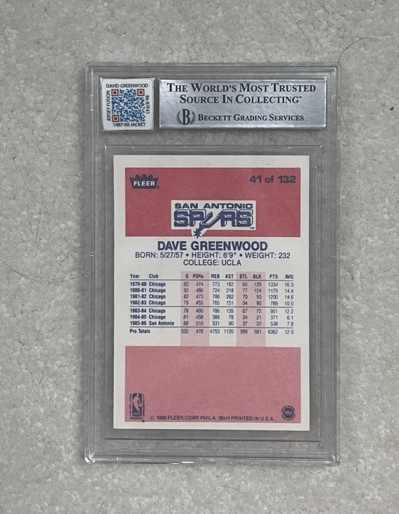 1986-87 FLEER JERSEY FUSION DAVE GREENWOOD ROOKIE AUTO GAME USED PATCH BGS 10 RC view 2