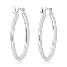 AVORA 925 Sterling Silver Classic Polished 2mm Tube Hoop Earrings