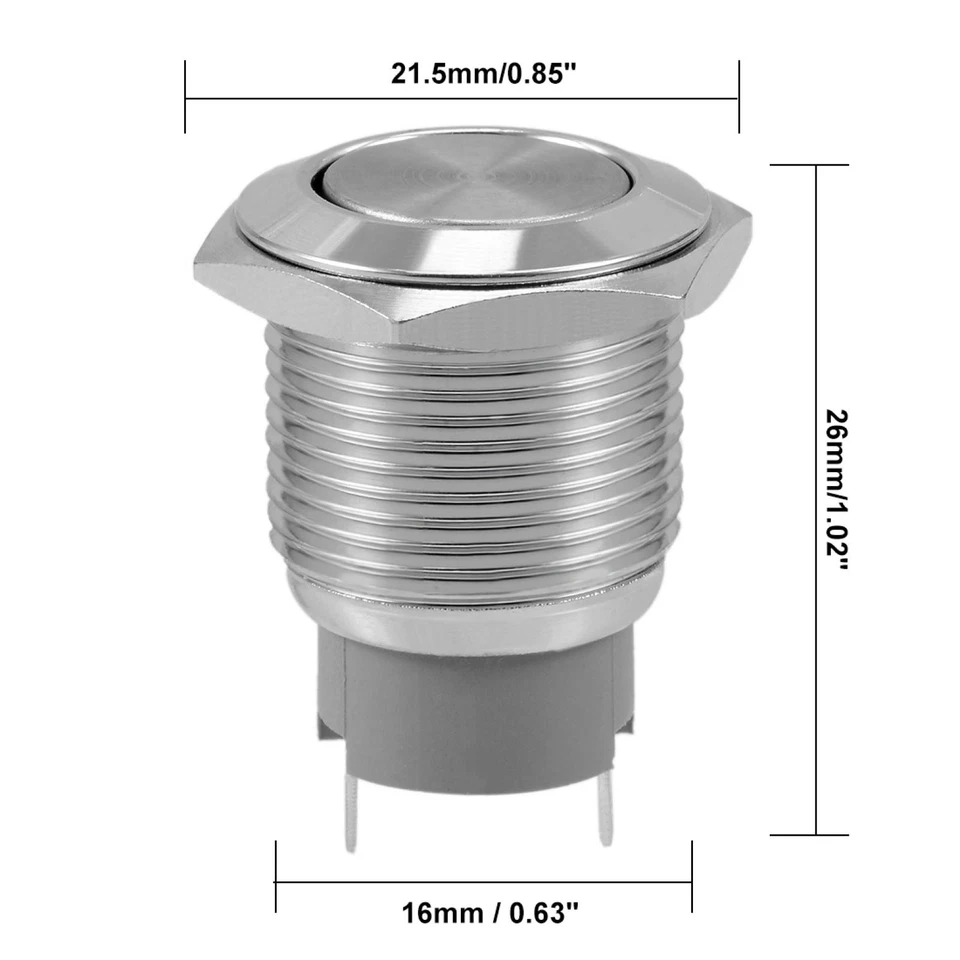 Latching Metal Push Button Switch 16mm Mounting Dia 3A SPST 1NO 2 Terminals Foto 3 de 4