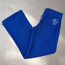 Y2K VTG Abercrombie Fitch Gray Low-Rise Wide-Leg Logo Sweatpants Blue Sz M