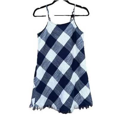Universal Thread Gingham Checkered Fringe Mini Dress Navy White, Women s Small